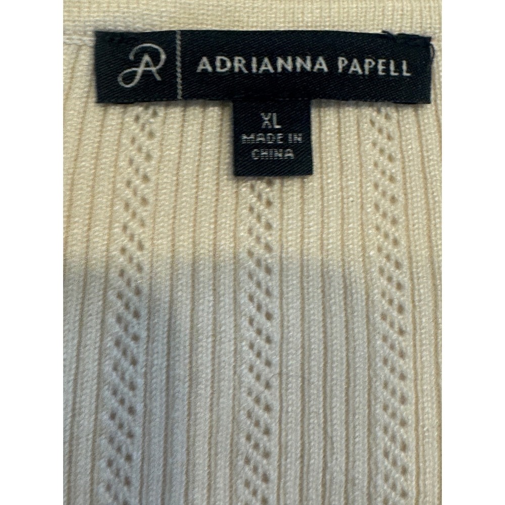 Adrianna Papell Ivory Ribbed Pointelle Knit Polo Top Navy Trim XL AD1S301702 - Picture 5 of 8